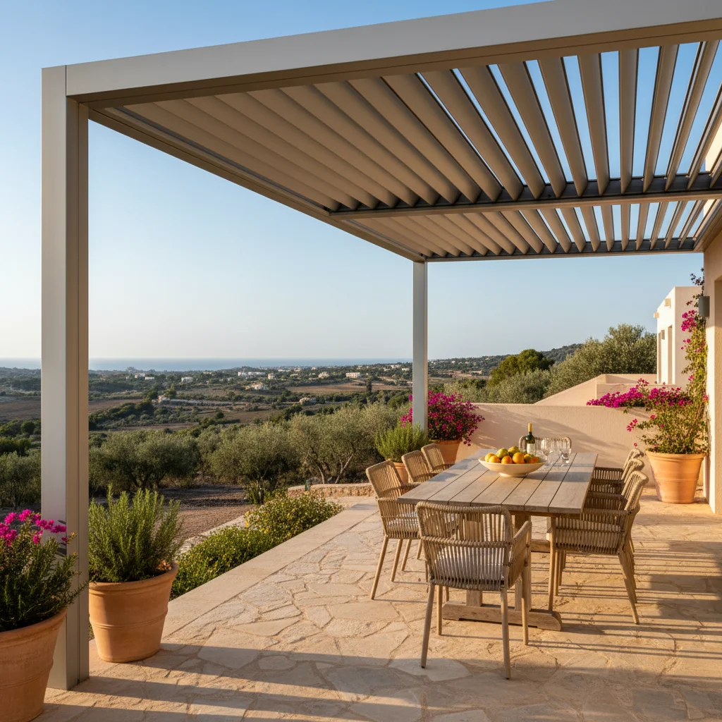 Instalación de pérgolas bioclimáticas en una terraza mediterránea en Pedreguer, Costa Blanca
