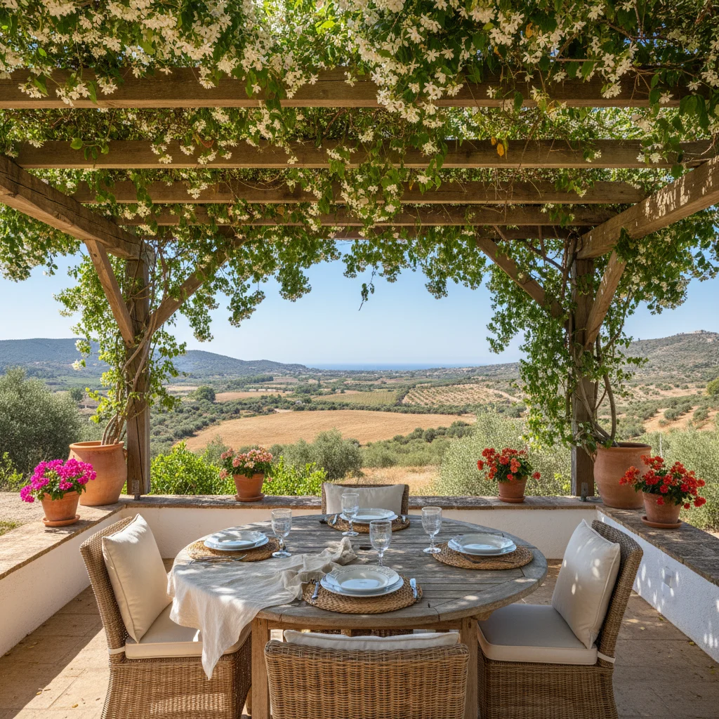 Fixed Pergolas setup on a Mediterranean terrace in Pedreguer, Costa Blanca