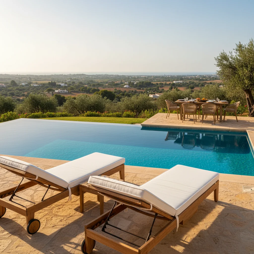 Sun Loungers & Daybeds setup on a Mediterranean terrace in Pedreguer, Costa Blanca