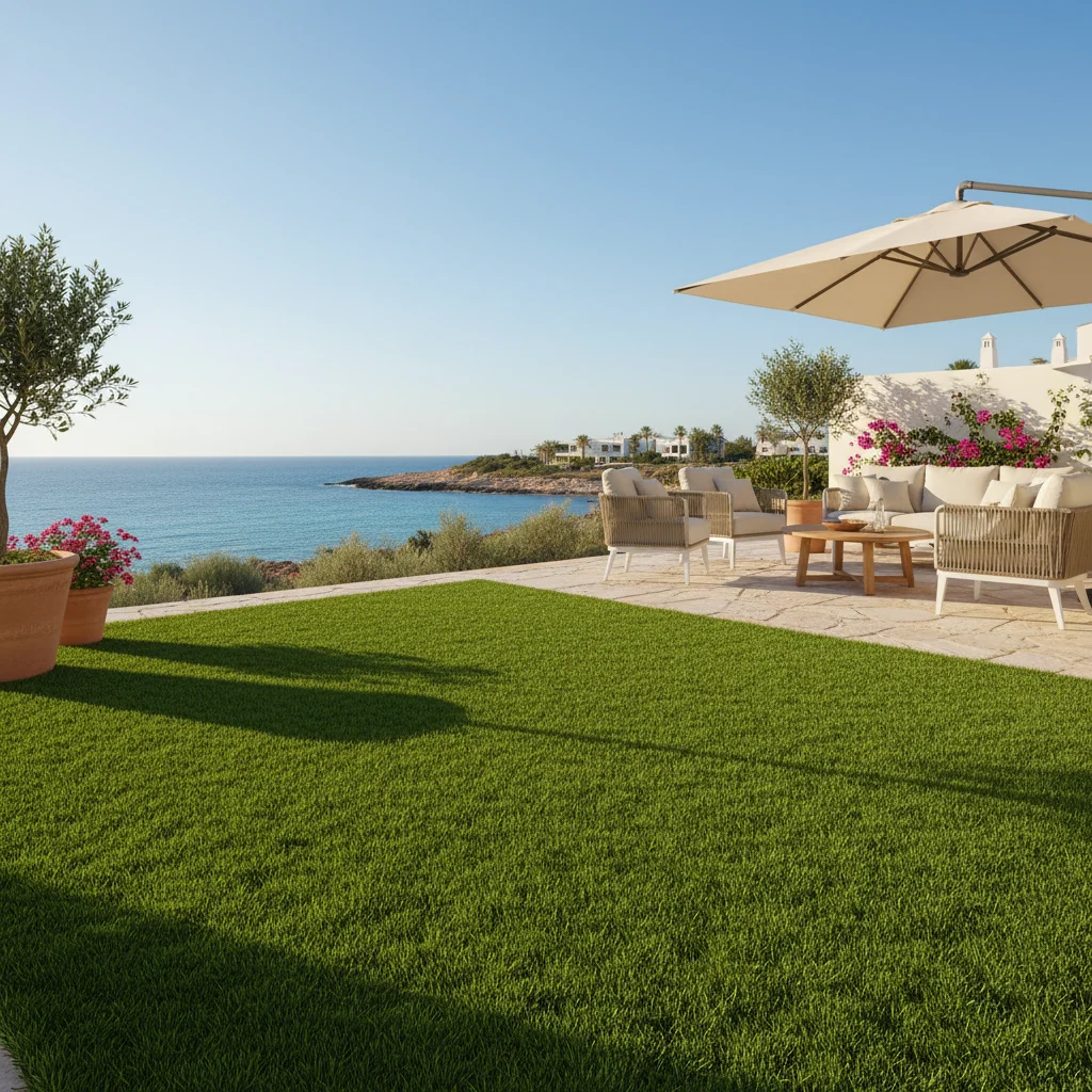 Instalación de césped artificial y paisajismo en una terraza mediterránea en Pilar de la Horadada, Costa Blanca