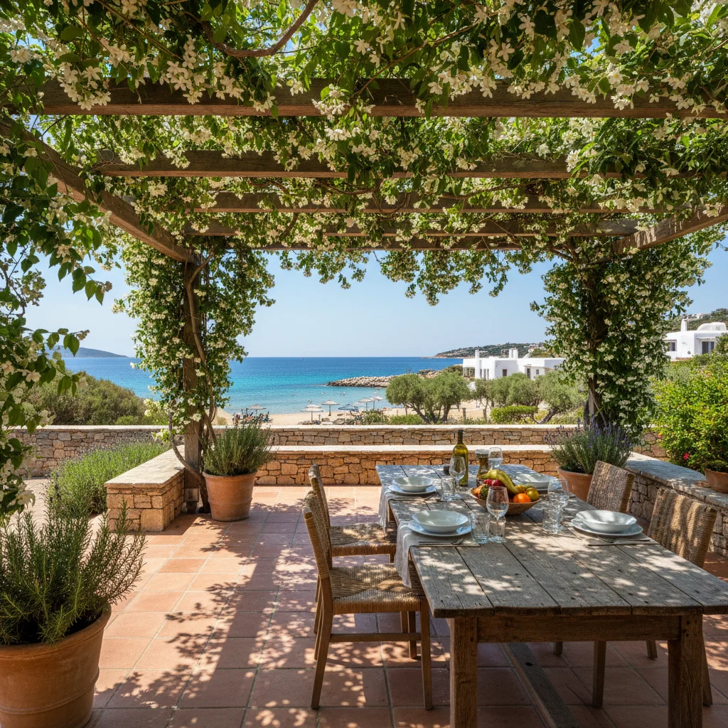 Fixed Pergolas setup on a Mediterranean terrace in Pilar de la Horadada, Costa Blanca