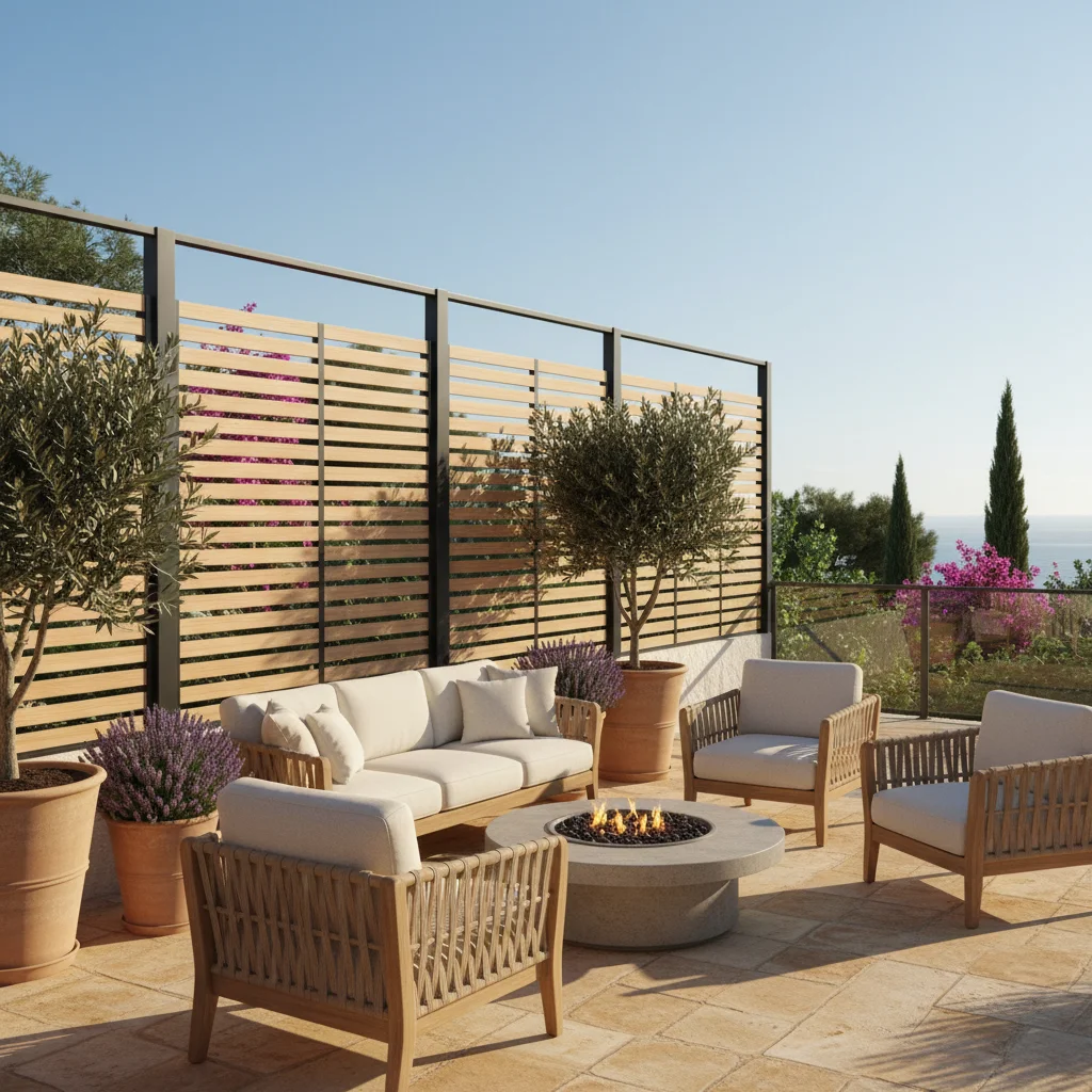 Instalación de vallas y cercas de jardín en una terraza mediterránea en Pilar de la Horadada, Costa Blanca