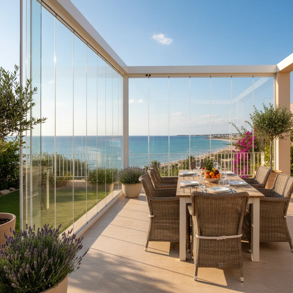 Instalación de cortinas de cristal en una terraza mediterránea en Pilar de la Horadada, Costa Blanca