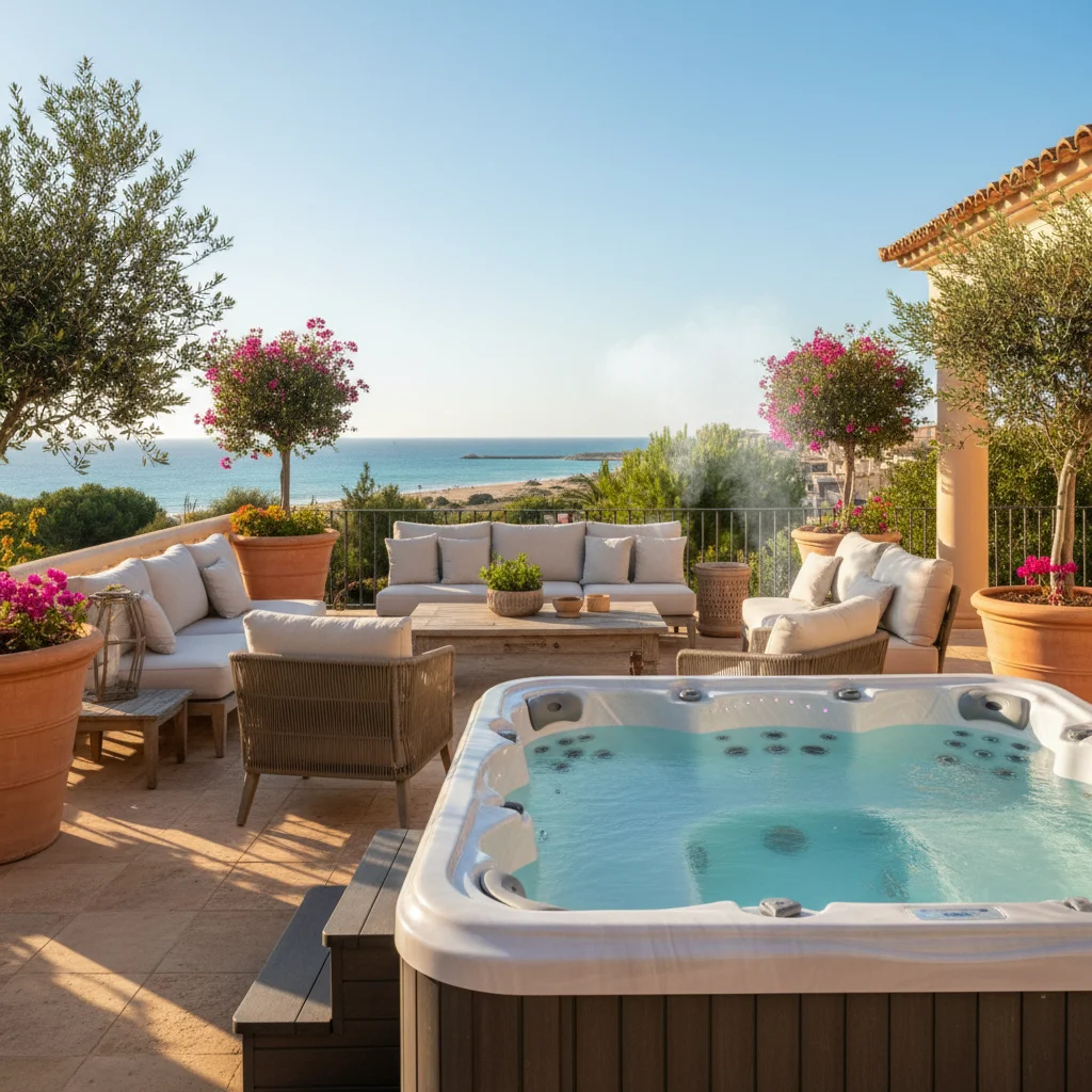 Instalación de jacuzzis y spas en una terraza mediterránea en Pilar de la Horadada, Costa Blanca