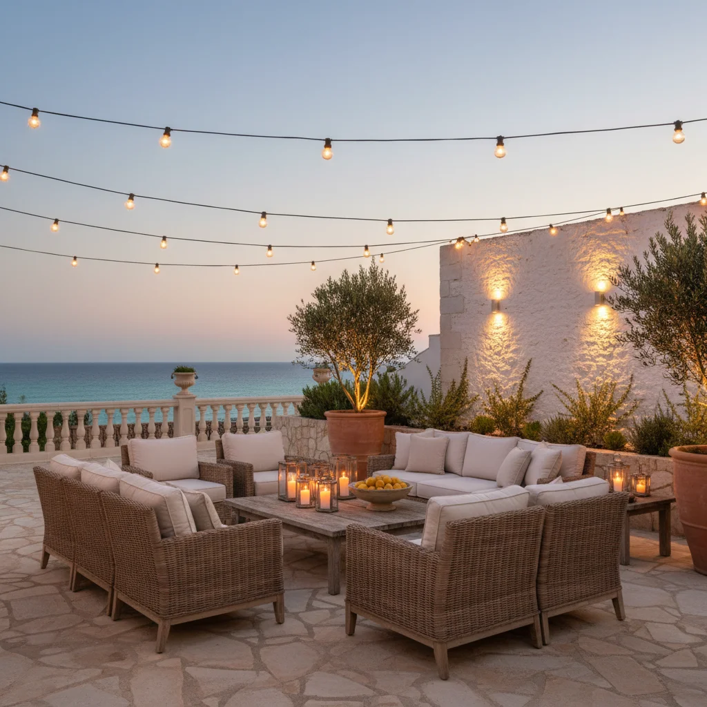 Instalación de iluminación exterior en una terraza mediterránea en Pilar de la Horadada, Costa Blanca