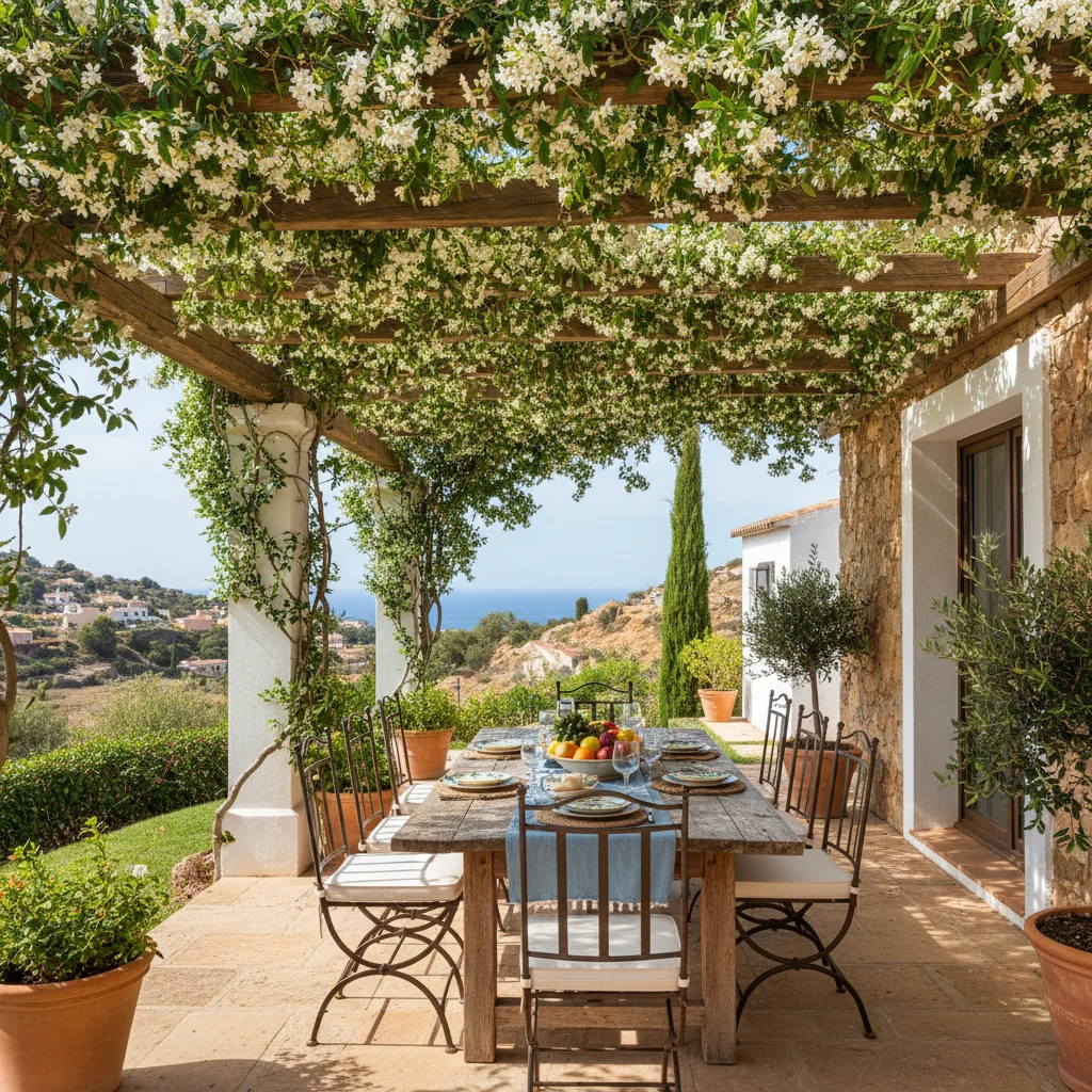 Fixed Pergolas setup on a Mediterranean terrace in Rojales, Costa Blanca