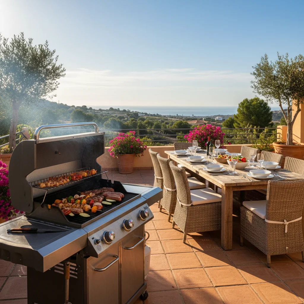 Gasgrills-Einrichtung auf einer mediterranen Terrasse in Rojales, Costa Blanca