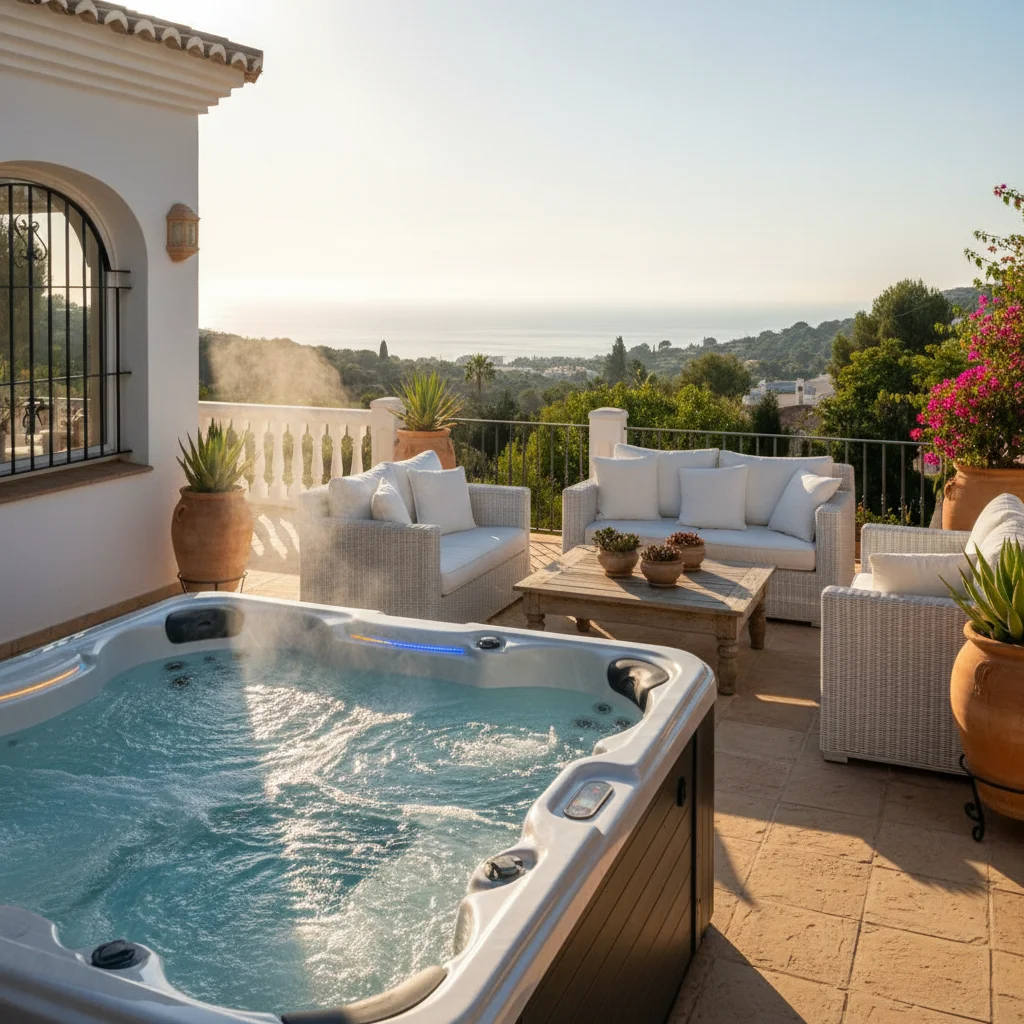 Instalación de jacuzzis y spas en una terraza mediterránea en Rojales, Costa Blanca