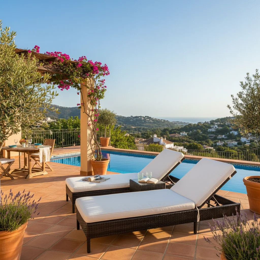 Sun Loungers & Daybeds setup on a Mediterranean terrace in Rojales, Costa Blanca