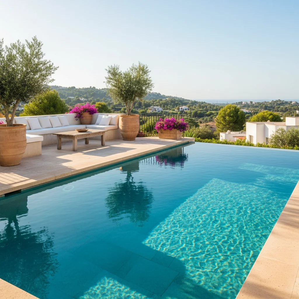 Instalación de piscinas en una terraza mediterránea en Rojales, Costa Blanca