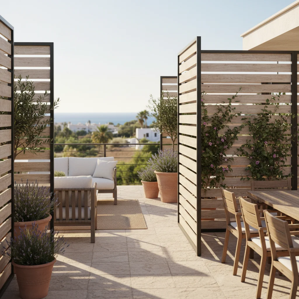 Instalación de vallas y cercas de jardín en una terraza mediterránea en San Fulgencio, Costa Blanca