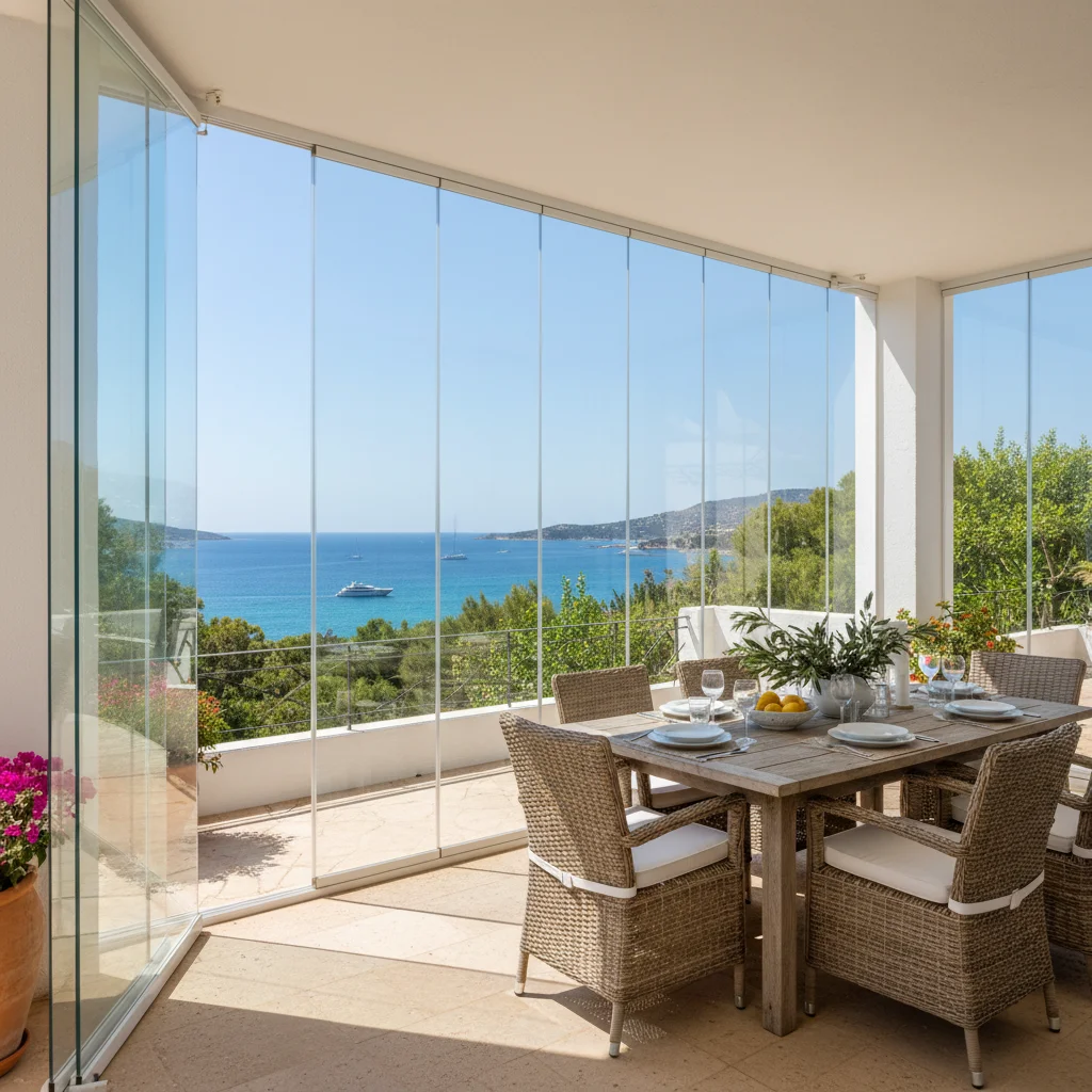 Instalación de cortinas de cristal en una terraza mediterránea en San Fulgencio, Costa Blanca