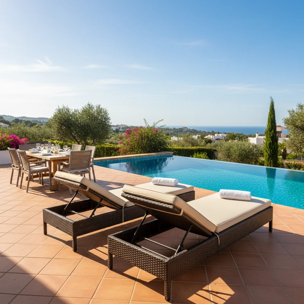 Sun Loungers & Daybeds setup on a Mediterranean terrace in San Fulgencio, Costa Blanca
