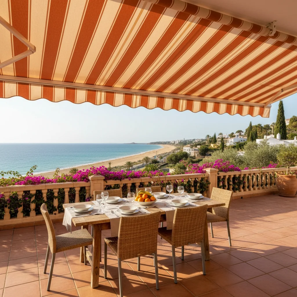 Instalación de toldos en una terraza mediterránea en San Juan de Alicante, Costa Blanca