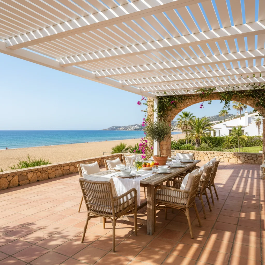 Instalación de pérgolas bioclimáticas en una terraza mediterránea en San Juan de Alicante, Costa Blanca