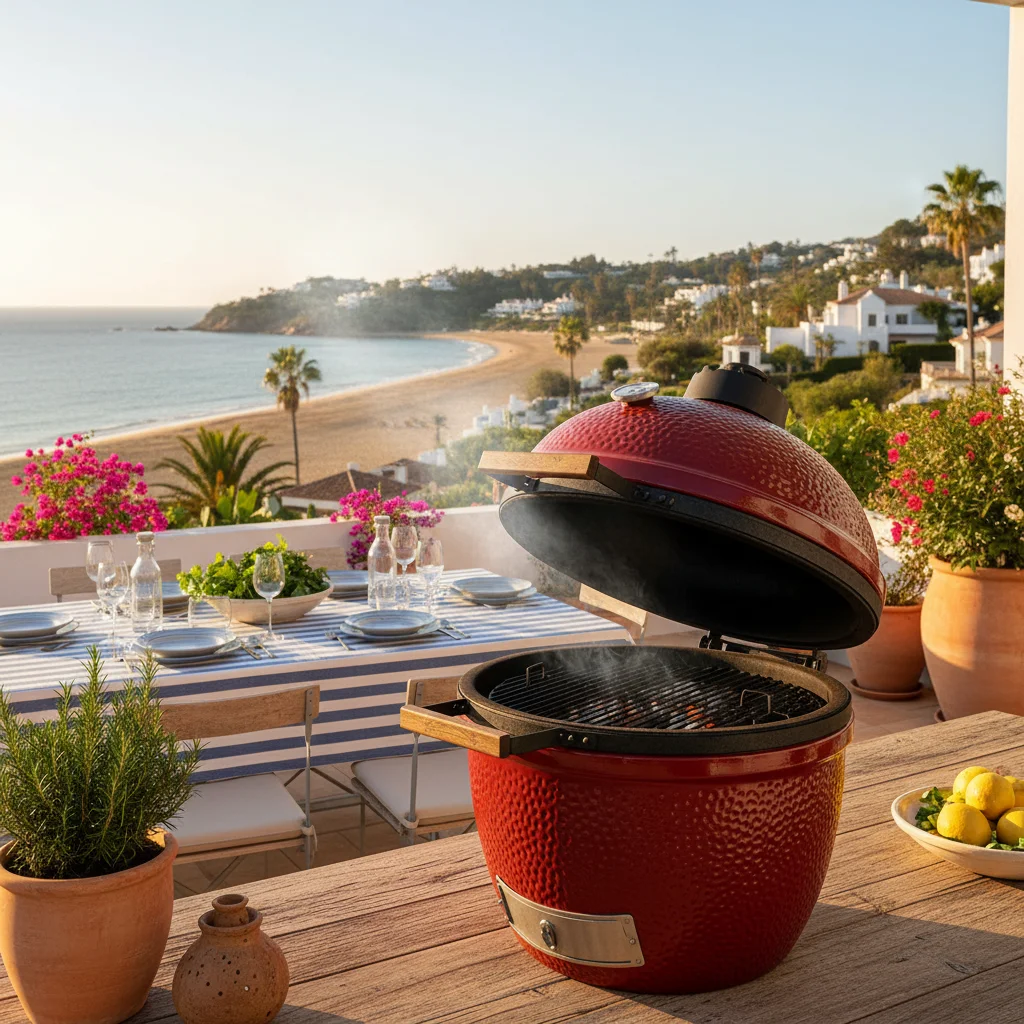 Kamado Grills-Einrichtung auf einer mediterranen Terrasse in San Juan de Alicante, Costa Blanca