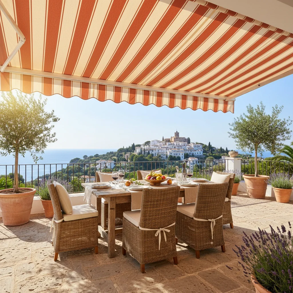 Instalación de toldos en una terraza mediterránea en San Miguel de Salinas, Costa Blanca