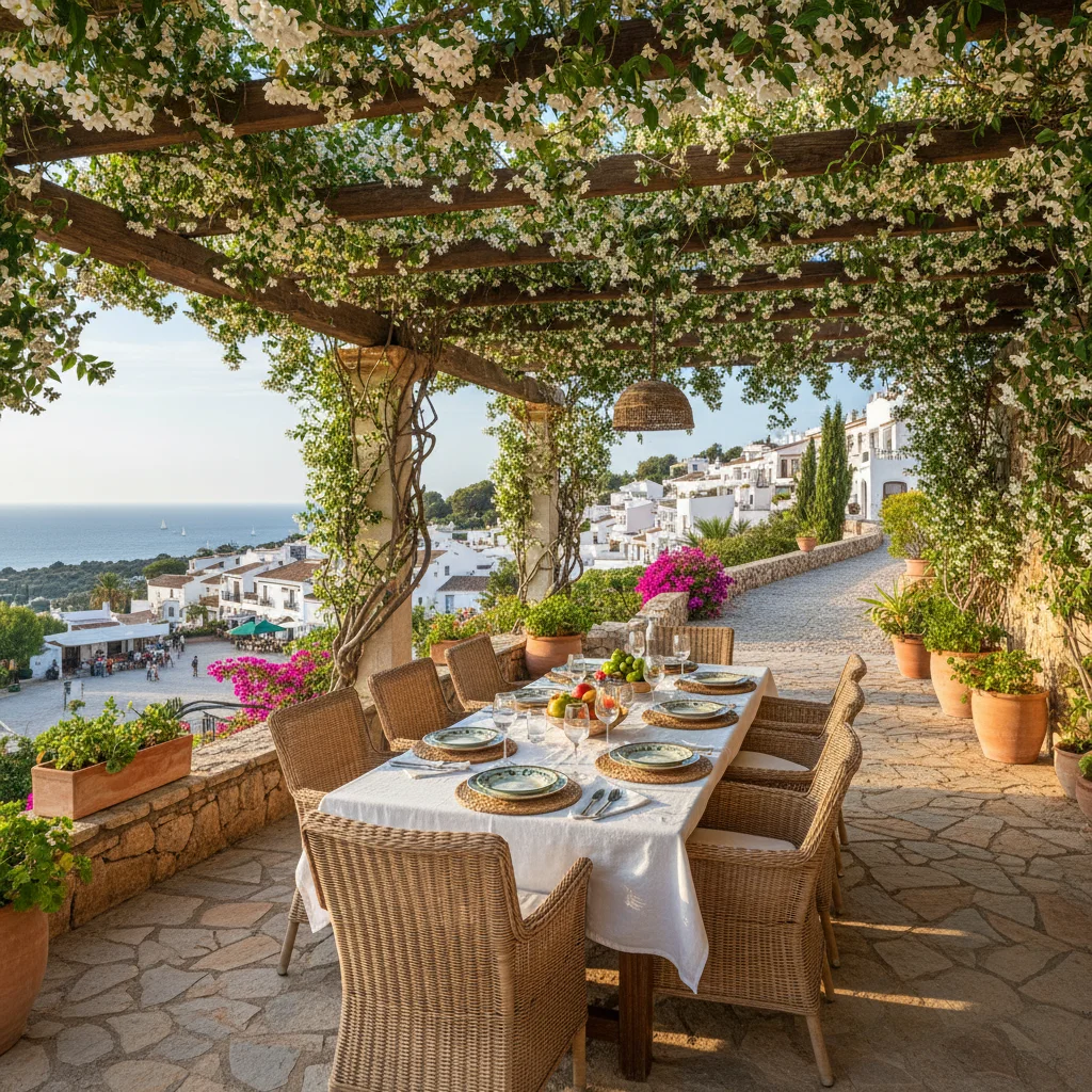 Fixed Pergolas setup on a Mediterranean terrace in San Miguel de Salinas, Costa Blanca