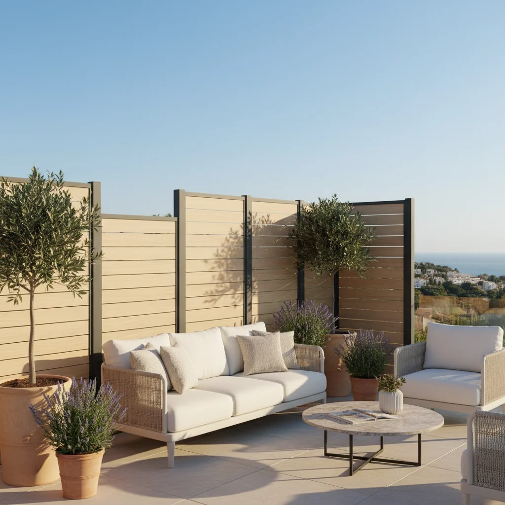 Instalación de vallas y cercas de jardín en una terraza mediterránea en San Miguel de Salinas, Costa Blanca