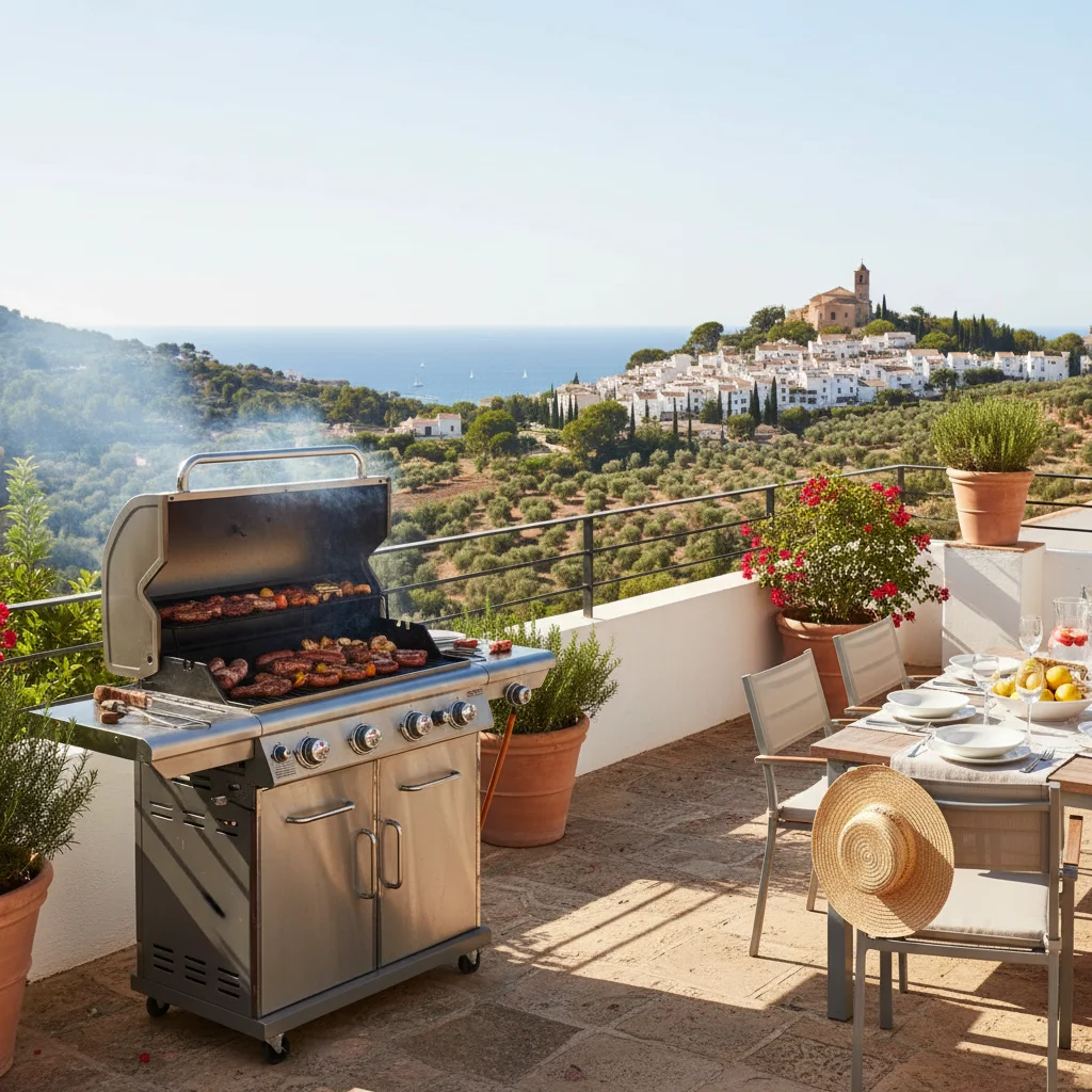Gasgrills-Einrichtung auf einer mediterranen Terrasse in San Miguel de Salinas, Costa Blanca