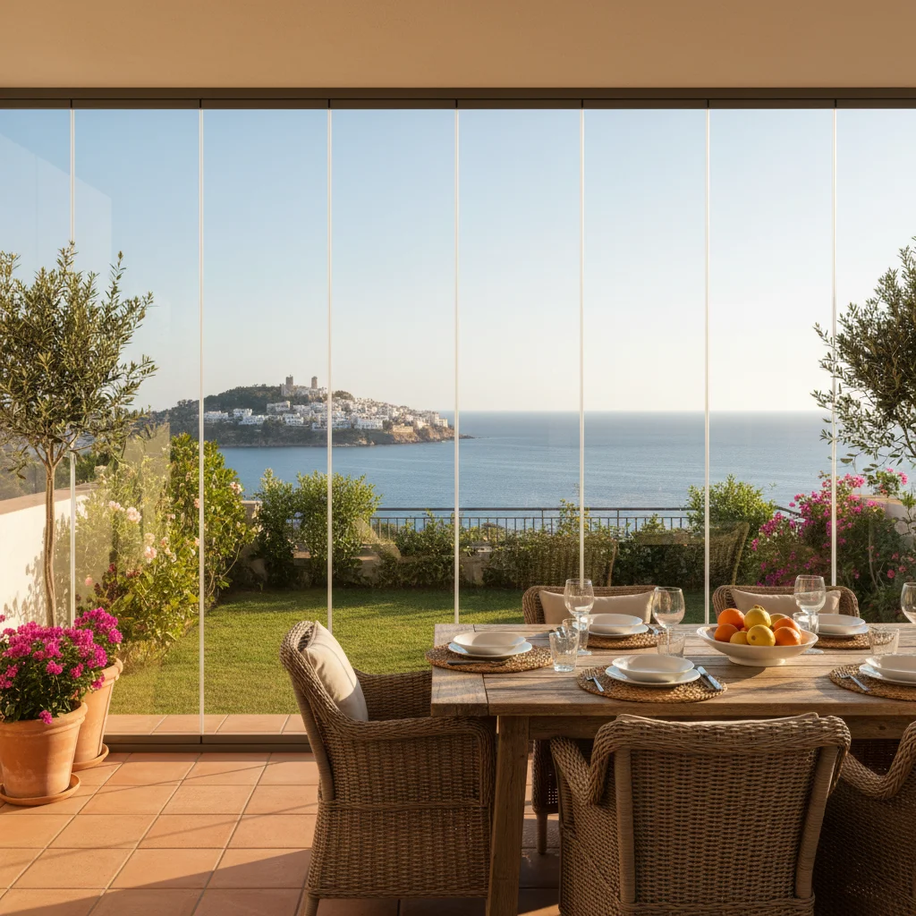 Instalación de cortinas de cristal en una terraza mediterránea en San Miguel de Salinas, Costa Blanca