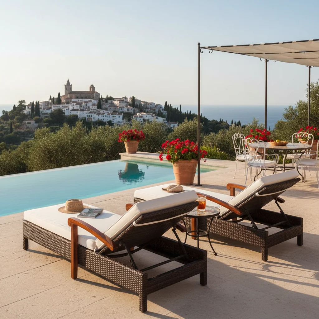 Sun Loungers & Daybeds setup on a Mediterranean terrace in San Miguel de Salinas, Costa Blanca