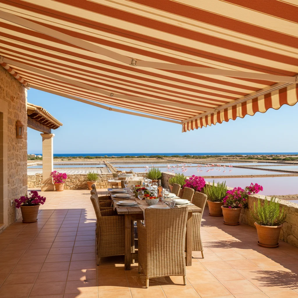 Instalación de toldos en una terraza mediterránea en Santa Pola, Costa Blanca