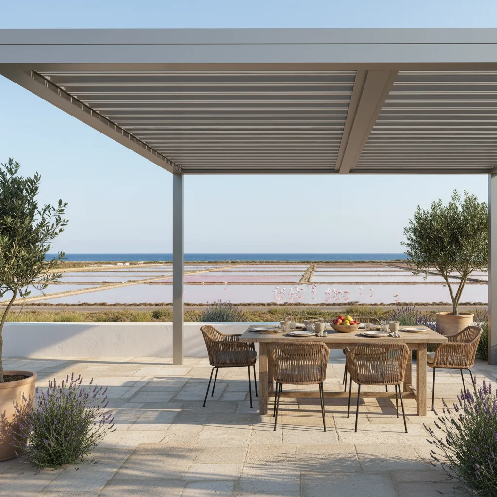 Instalación de pérgolas bioclimáticas en una terraza mediterránea en Santa Pola, Costa Blanca