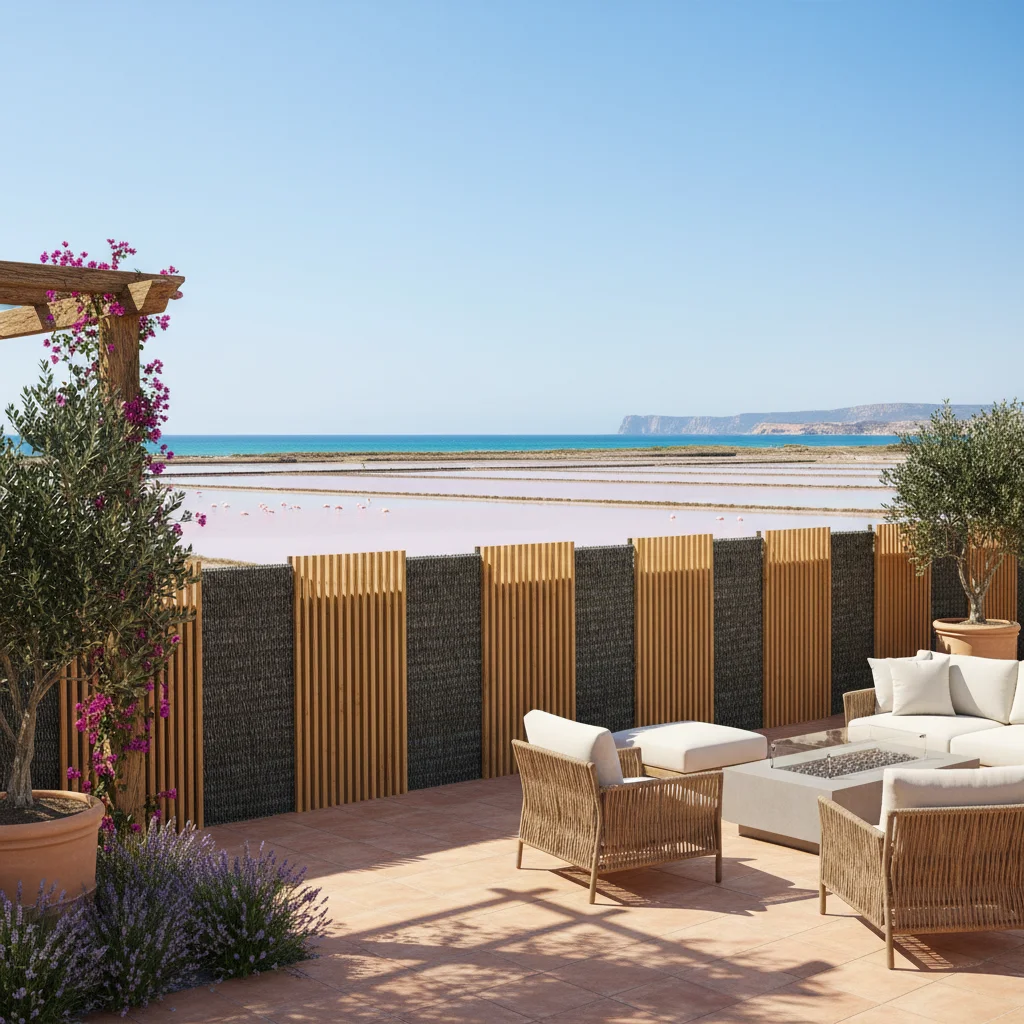 Instalación de vallas y cercas de jardín en una terraza mediterránea en Santa Pola, Costa Blanca