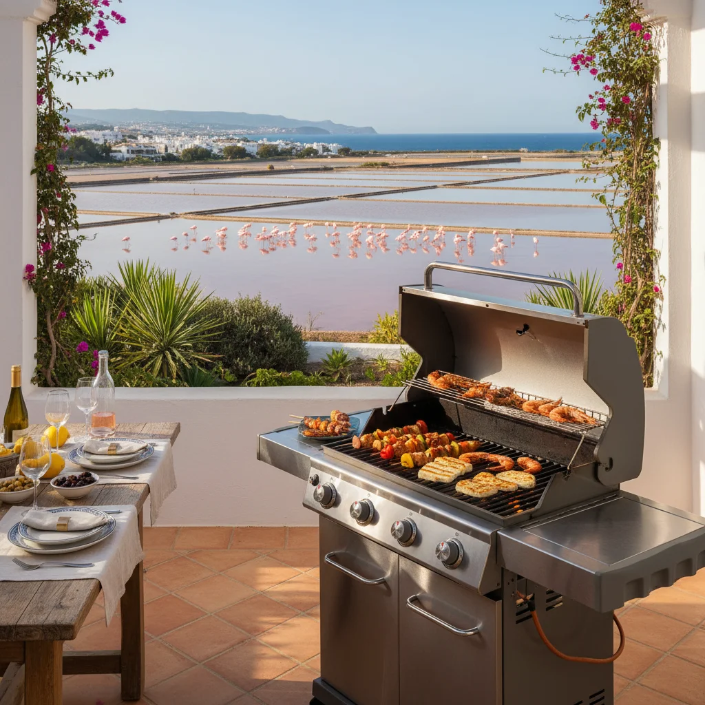 Gasgrills-Einrichtung auf einer mediterranen Terrasse in Santa Pola, Costa Blanca