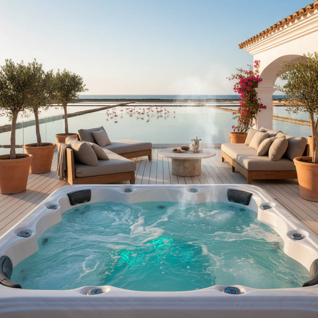 Instalación de jacuzzis y spas en una terraza mediterránea en Santa Pola, Costa Blanca