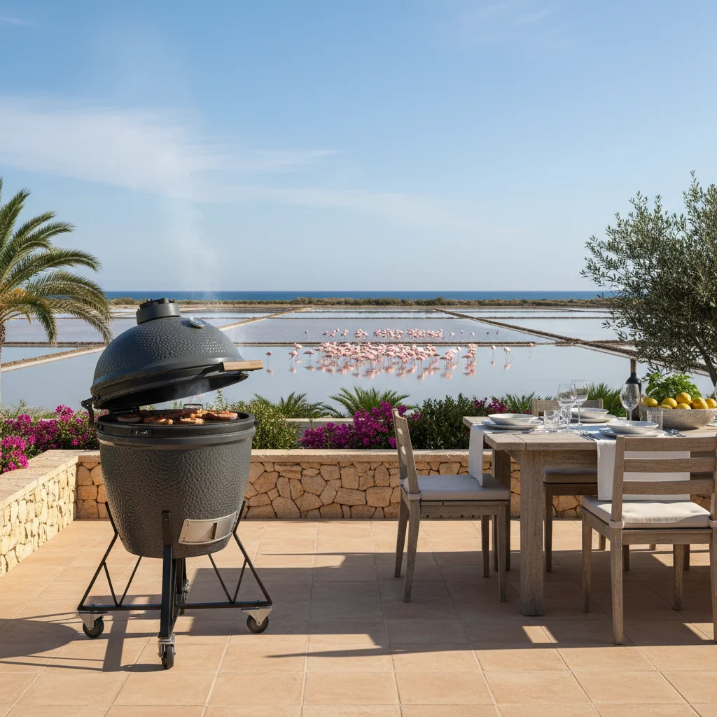 Kamado BBQs setup on a Mediterranean terrace in Santa Pola, Costa Blanca