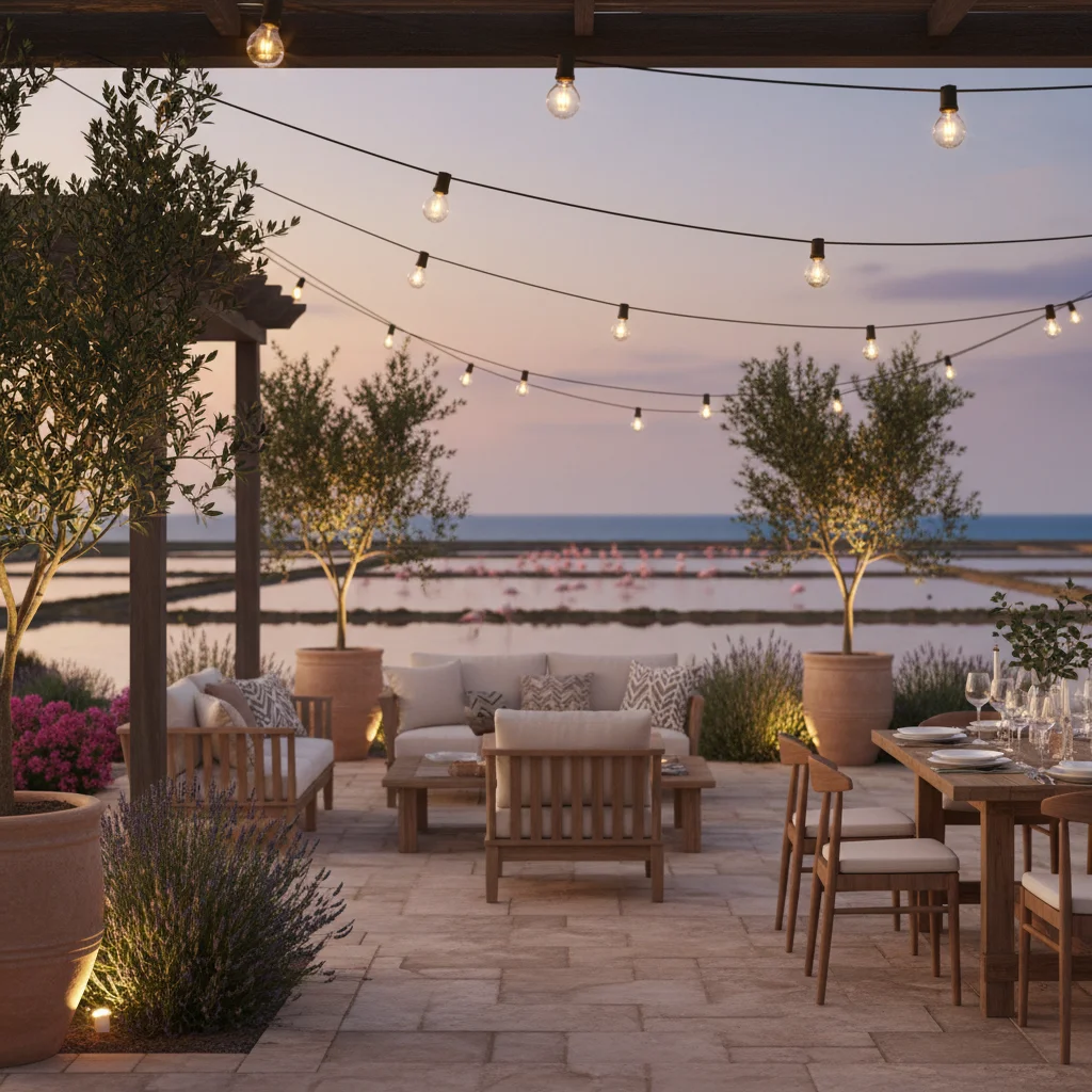 Instalación de iluminación exterior en una terraza mediterránea en Santa Pola, Costa Blanca