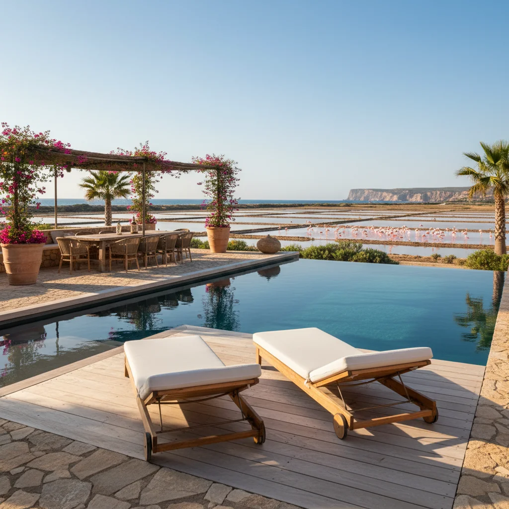 Sun Loungers & Daybeds setup on a Mediterranean terrace in Santa Pola, Costa Blanca