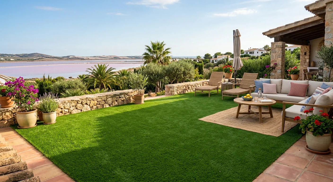 Instalación de césped artificial y paisajismo en una terraza mediterránea en Torrevieja, Costa Blanca