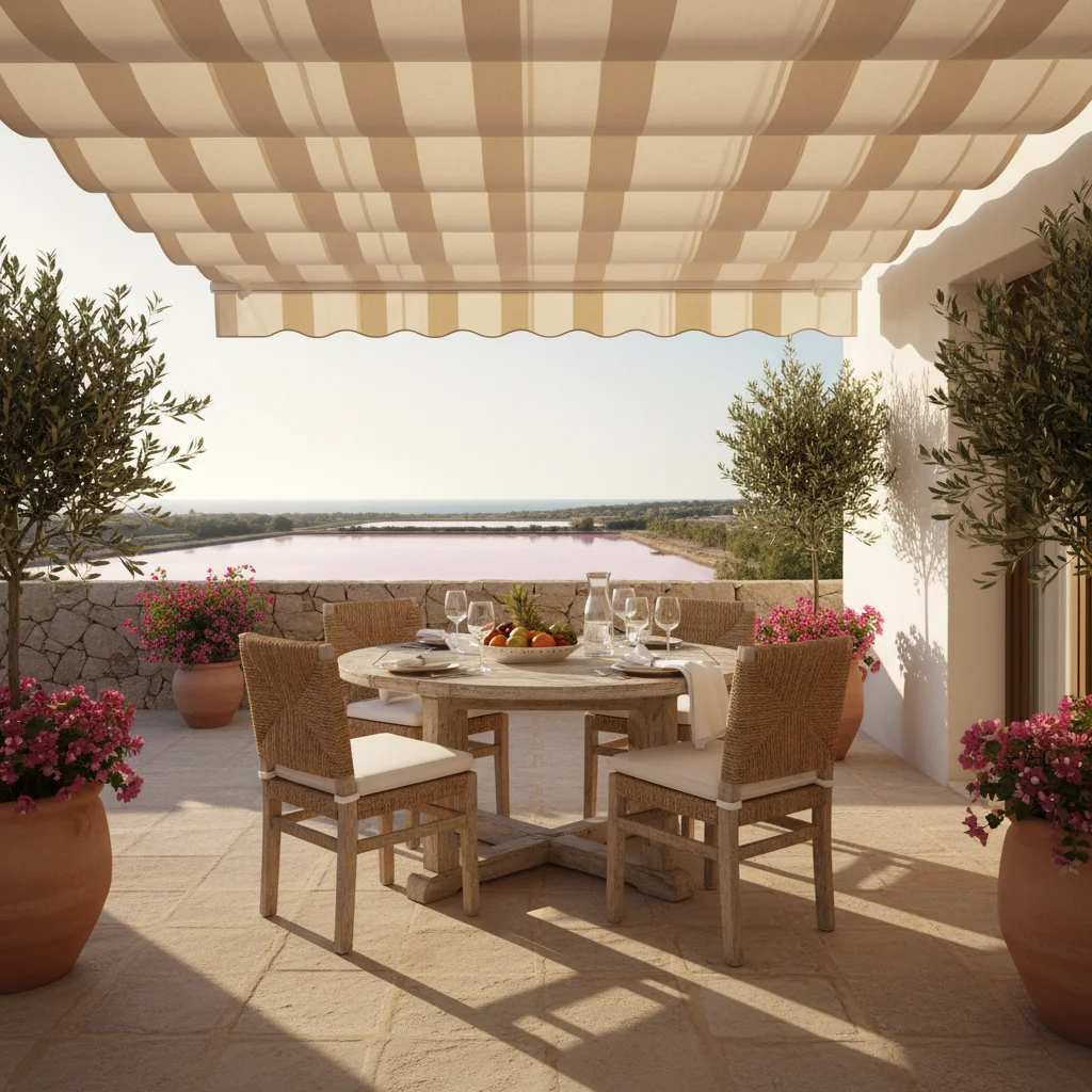 Instalación de toldos en una terraza mediterránea en Torrevieja, Costa Blanca