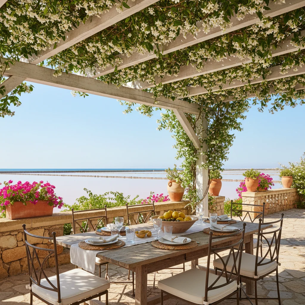Fixed Pergolas setup on a Mediterranean terrace in Torrevieja, Costa Blanca