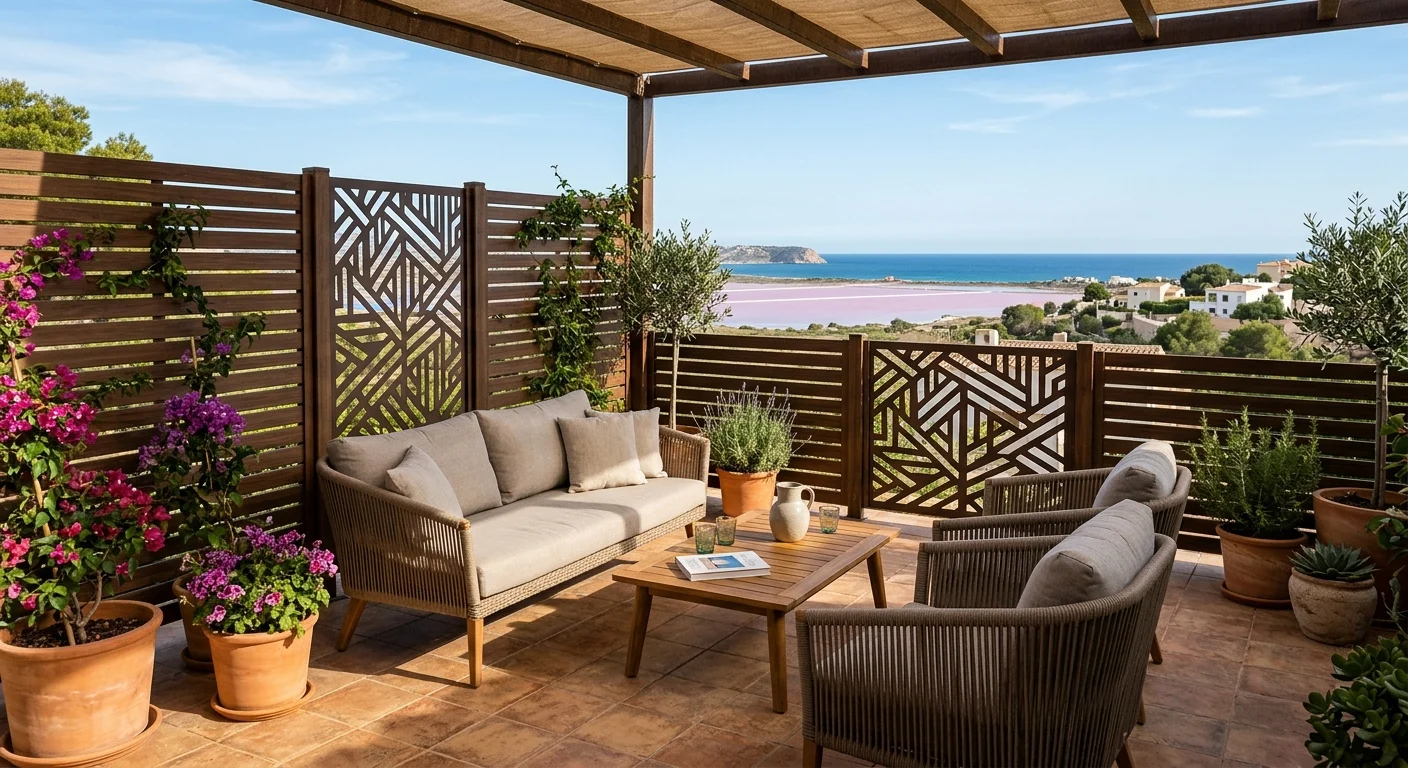 Instalación de vallas y cercas de jardín en una terraza mediterránea en Torrevieja, Costa Blanca