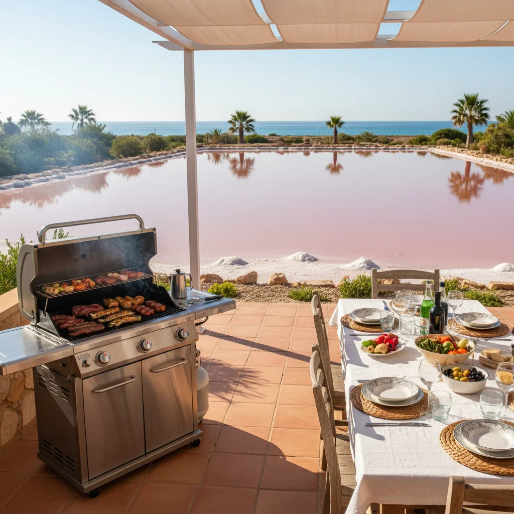 Gasgrills-Einrichtung auf einer mediterranen Terrasse in Torrevieja, Costa Blanca