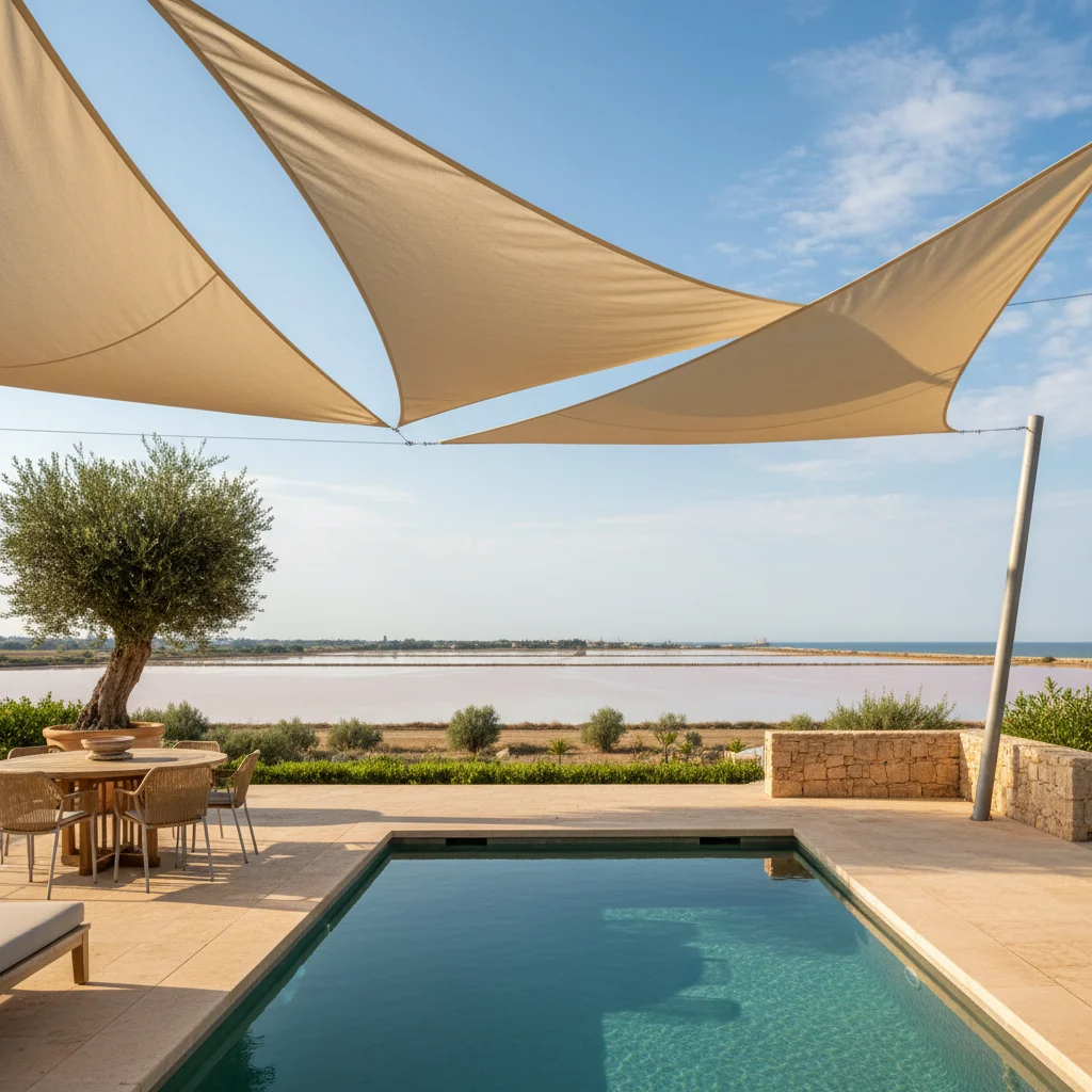 Instalación de velas de sombra en una terraza mediterránea en Torrevieja, Costa Blanca