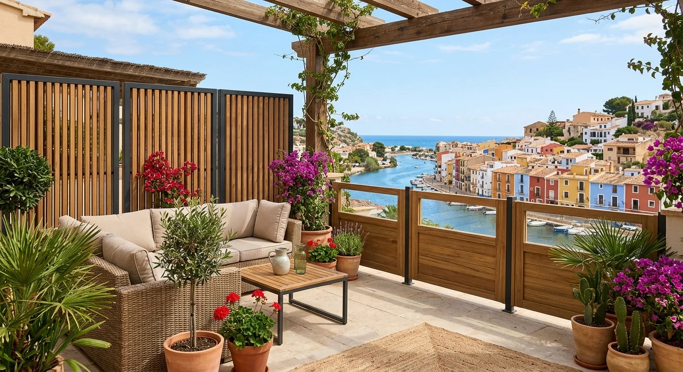 Instalación de vallas y cercas de jardín en una terraza mediterránea en Villajoyosa, Costa Blanca