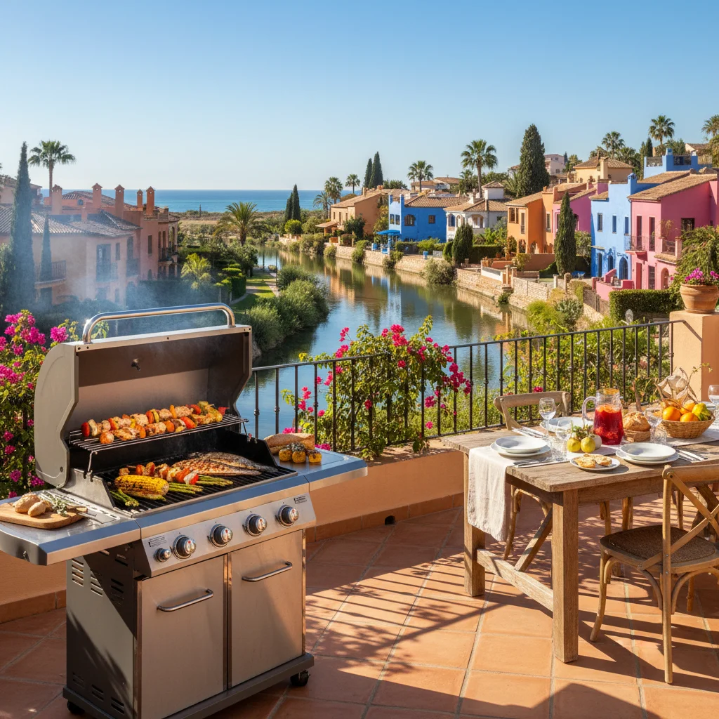 Gasgrills-Einrichtung auf einer mediterranen Terrasse in Villajoyosa, Costa Blanca