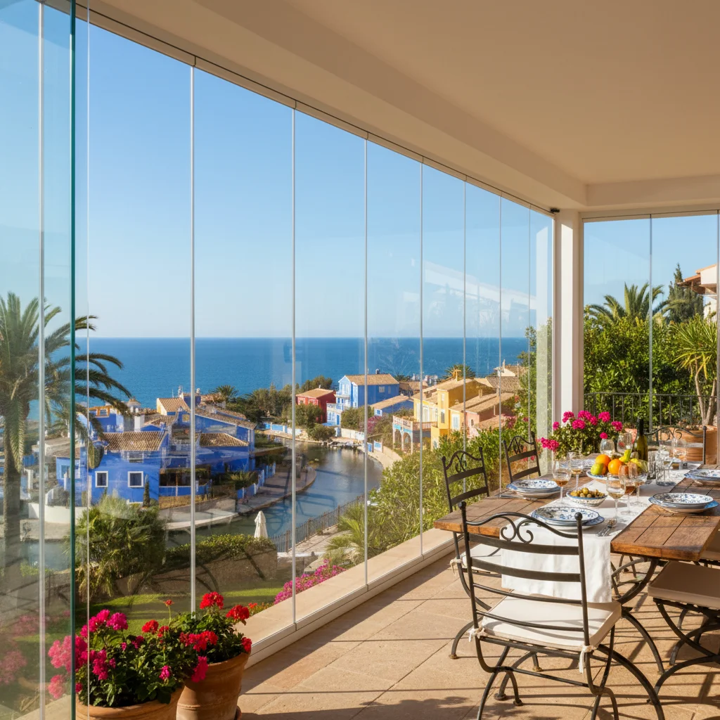 Glass Curtains & Glass Rooms setup on a Mediterranean terrace in Villajoyosa, Costa Blanca