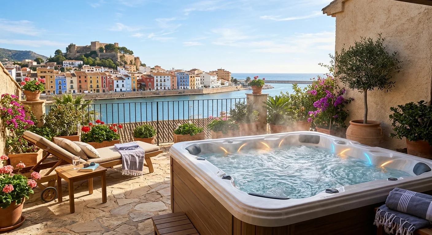Instalación de jacuzzis y spas en una terraza mediterránea en Villajoyosa, Costa Blanca
