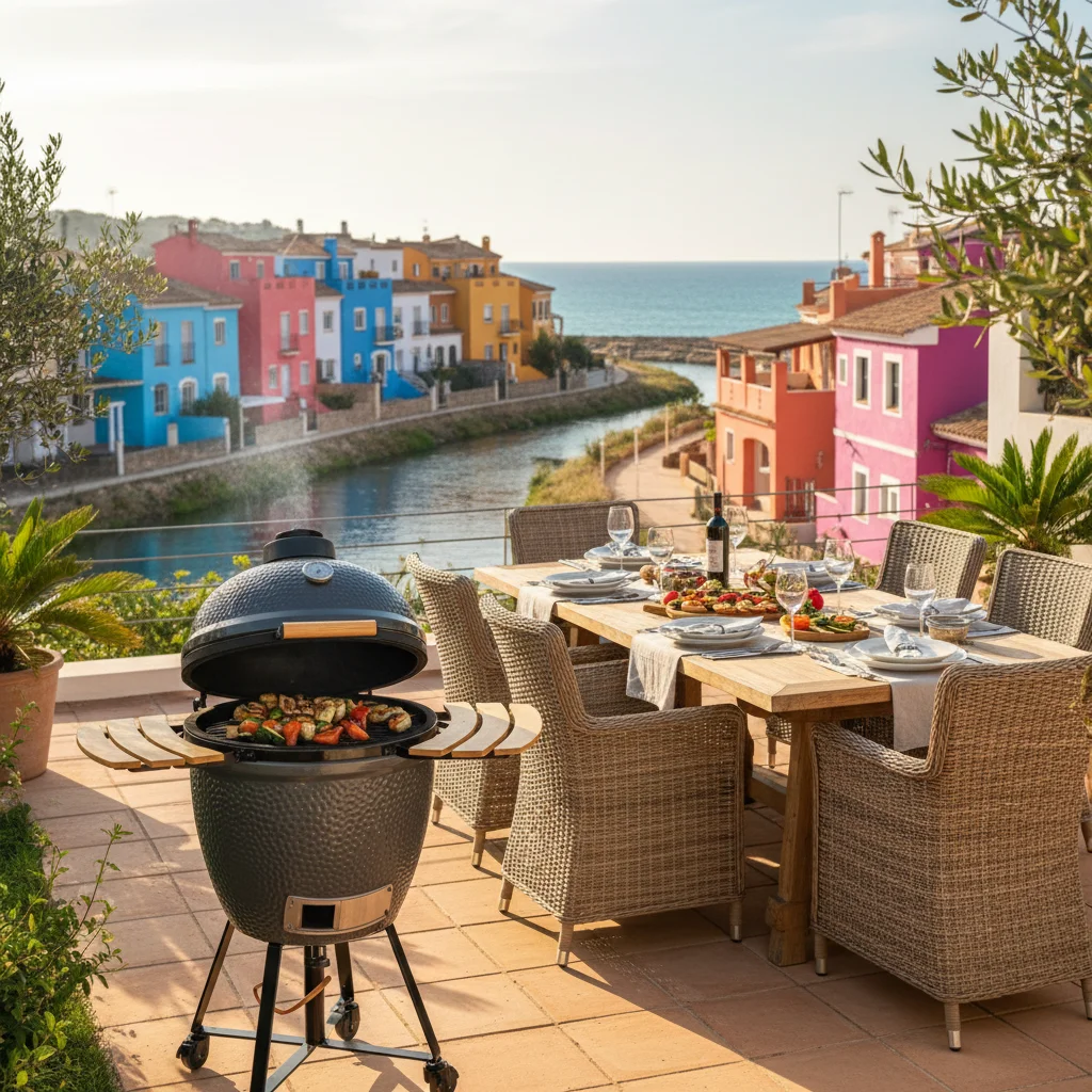 Kamado Grills-Einrichtung auf einer mediterranen Terrasse in Villajoyosa, Costa Blanca