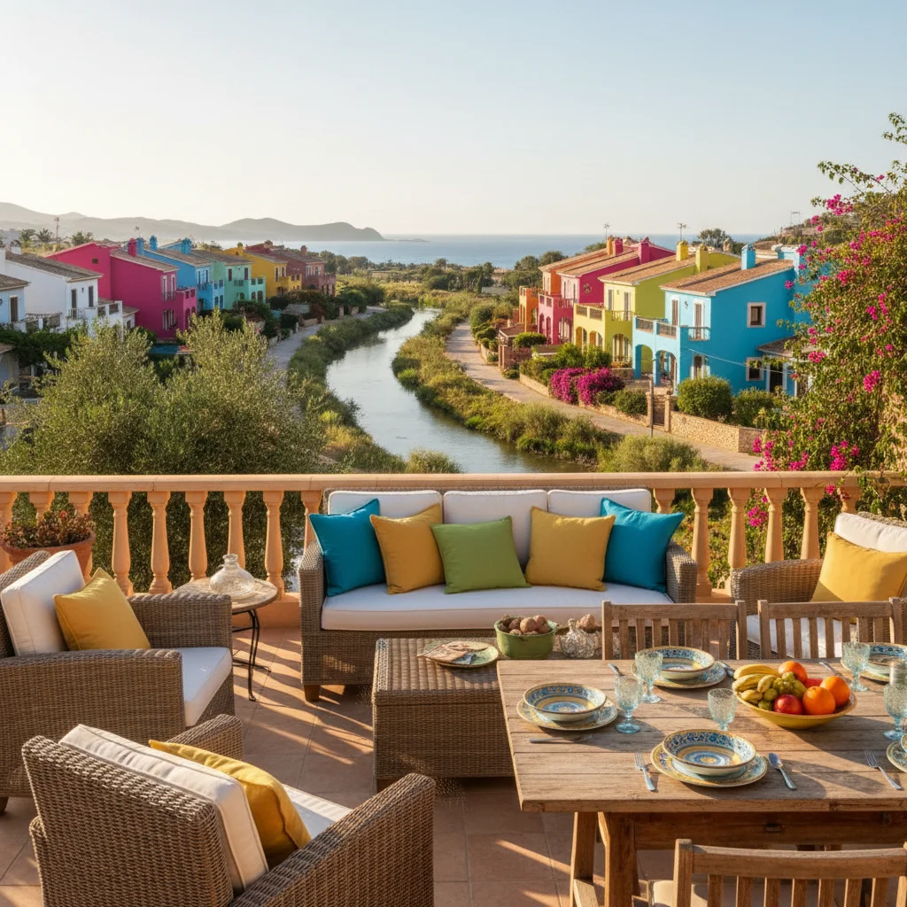 Outdoor-Kissen & Textilien-Einrichtung auf einer mediterranen Terrasse in Villajoyosa, Costa Blanca