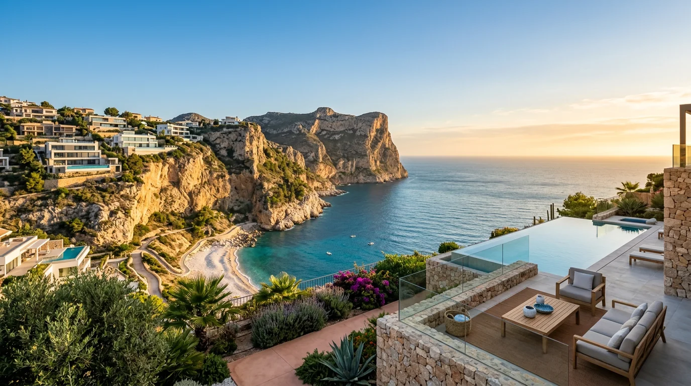 Außenwohnterrasse mit Pizzaöfen in Benitachell, Costa Blanca, Spanien